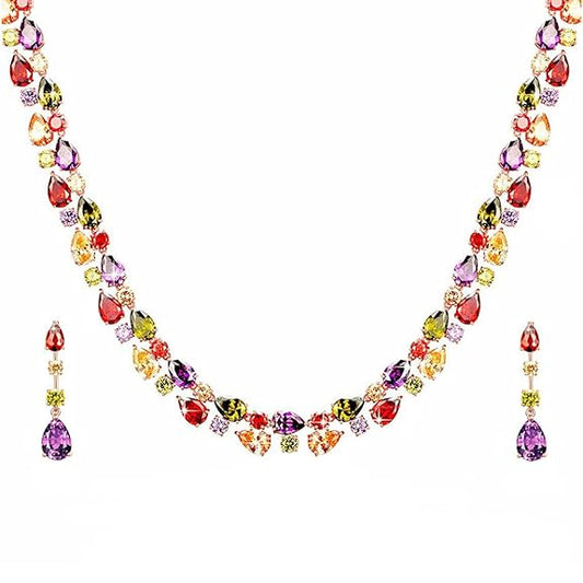 Rose Gold Plated Necklace Set for Women and Girls (Multicolor) - Rajputtrade