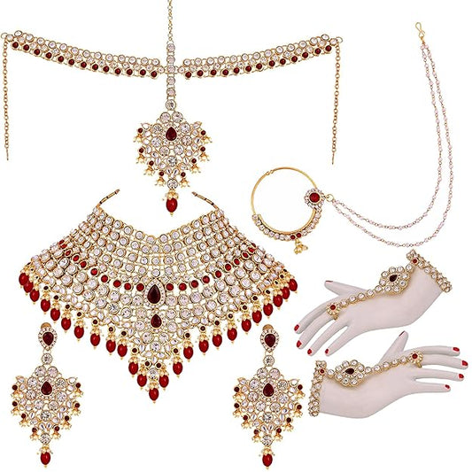 Jewellery Wedding Designer Gold Plated Dulhan Choker Bridal Set with sheeshpatti for Girls & Women - Rajputtrade