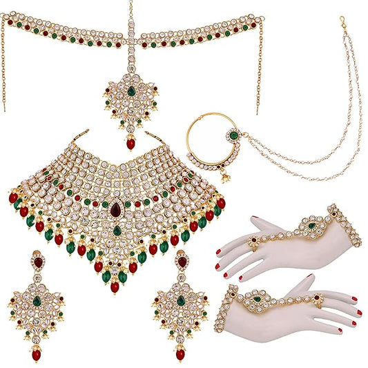 Jewellery Wedding Designer Gold Plated Dulhan Choker Bridal Set with sheeshpatti for Girls & Women - Rajputtrade