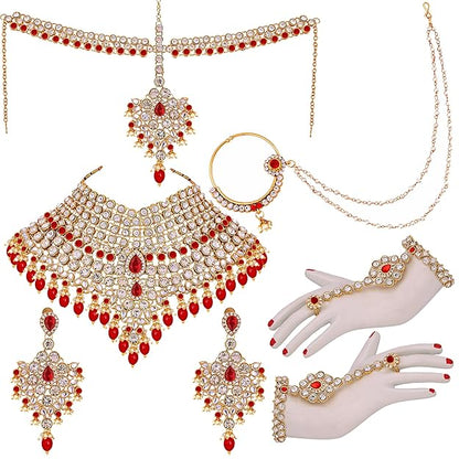 Jewellery Wedding Designer Gold Plated Dulhan Choker Bridal Set with sheeshpatti for Girls & Women - Rajputtrade