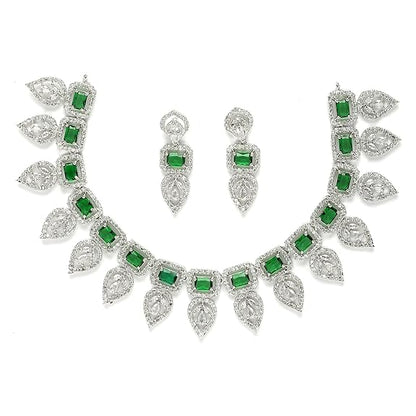 Jewellery Set Leaf Style AD/ Gold Plated Handcrafted Circle Necklace Set for Women & Girls (Green) - Rajputtrade