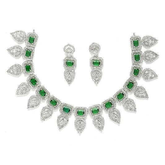Jewellery Set Leaf Style AD/ Gold Plated Handcrafted Circle Necklace Set for Women & Girls (Green) - Rajputtrade