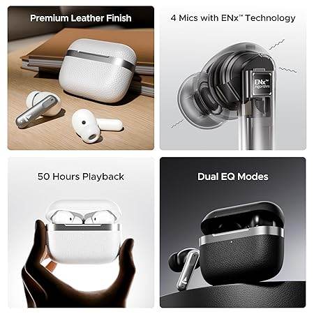 boAt Airdopes 111v2, Premium Leather Finish, 50HRS Battery, 13mm Drivers, Fast Charge, v5.4 Bluetooth Earbuds (White) - Rajputtrade