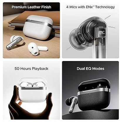 boAt Airdopes 111v2, Premium Leather Finish, 50HRS Battery, 13mm Drivers, Fast Charge, v5.4 Bluetooth Earbuds (White) - Rajputtrade