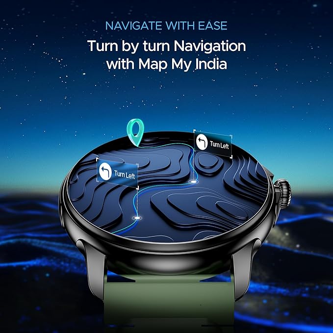 boAt Lunar Oasis w/TBT Navigation, QR Tray, 1.43" (3.6 cm) AMOLED Display, Men & Women(Olive Green)