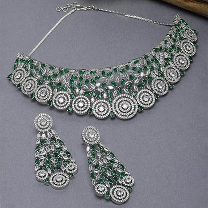 Choker Necklace with Earrings Jewellery Set with Girls and Women (Green) - Rajputtrade