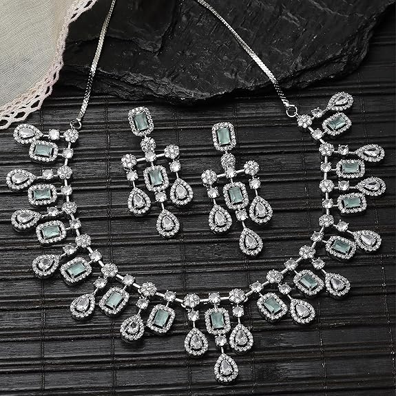 Necklace with Earring Jewellery Set for Girls and Women (Lime Green) - Rajputtrade