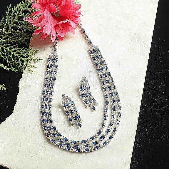 Necklace With Earrings Jewellery Set For Girls and Women (Blue) - Rajputtrade