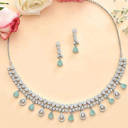 Elegance Green And White Teardrop Cut Cz Jewellery Set For Women | Jewellery Set - Rajputtrade
