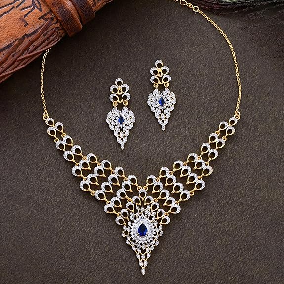 Peacock Sapphire Serenity Gold Necklace Set For Women - Rajputtrade