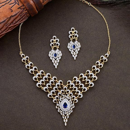 Peacock Sapphire Serenity Gold Necklace Set For Women - Rajputtrade