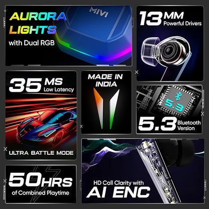 Mivi Commando X7 [Just Launched] Gaming in Ear Earbuds: 35ms Low Latency, 13mm Bass Drivers, 50Hrs Playtime (Blue) - Rajputtrade