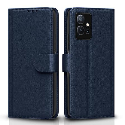 Vivo T1 5G / Vivo Y75 5G / iQOO Z6 5G Flip Cover | PU Leather Finish (Flip Blue)