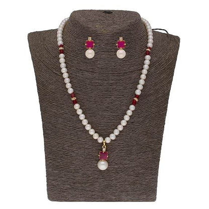 Freshwater White Pearl Pendant Necklace set (Victorian) - Rajputtrade