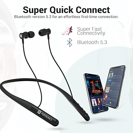 Portronics Harmonics Z4 Wireless Bluetooth 5.3 Neckband in Ear Earphones with Mic, 30Hrs Playtime (Black) - Rajputtrade