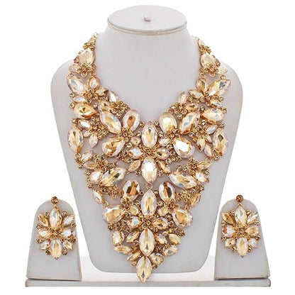 Jewellery Designer Red Color Stone Rhine Stone Gold Plated Long Necklace Set with Earring for Girls & Women - Rajputtrade