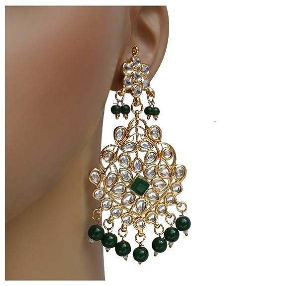 Green Gold Plated Kundan Bridal Necklace Set for Women (Green) - Rajputtrade