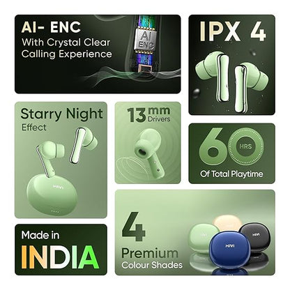Mivi DuoPods i2 Pro [New Launch], InstaCharge HD Clear Calling Bluetooth in Ear Earbuds, 60 Hours+ Long Playtime (Green) - Rajputtrade