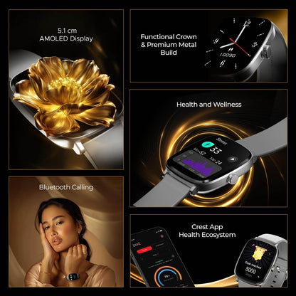 boAt Ultima Regal w/ 2.01”(5.10 cm) Crystal-Clear AMOLED Display, Fitness Smart Watch for Men & Women (Cool Grey) - Rajputtrade