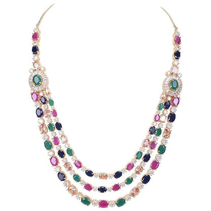 Jewellery Red Green Blue White Multi Layer Necklace Set with Earring for Women/Girls - Rajputtrade