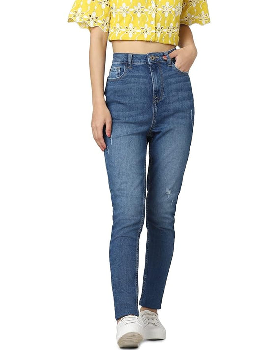 Women's Skinny Jeans, Medium Blue Denim (Size 34) - Rajputtrade