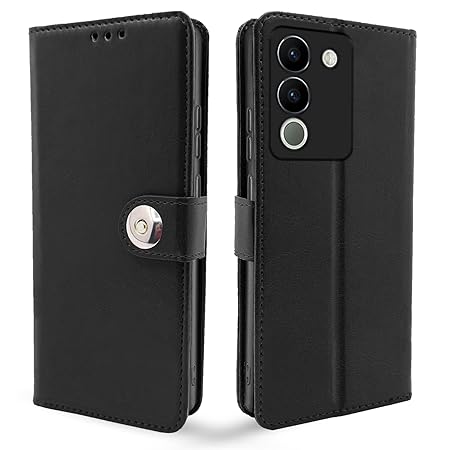 Vivo Y200 5G Flip Cover Leather Finish Flip Case (Black)
