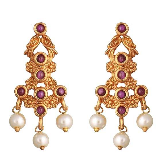 Gold Plated Sunita Long Necklace Set with Floral & Peacock Design - Jewelry Set - Rajputtrade