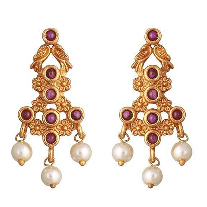 Gold Plated Sunita Long Necklace Set with Floral & Peacock Design - Jewelry Set - Rajputtrade