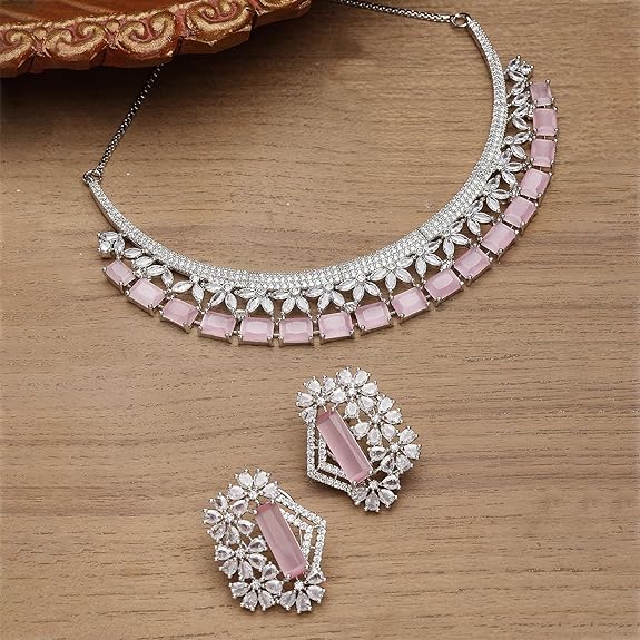 Necklace With Earring Jewellery Set For Woment and Girl (Rose Gold Multi) - Rajputtrade