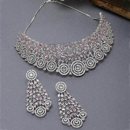 Choker Necklace with Earrings Jewellery Set with Girls and Women (Pink) - Rajputtrade