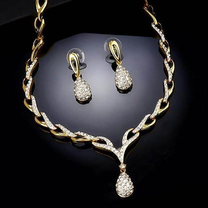 24 Kt Gold plated American Diamond Necklace Set - Rajputtrade