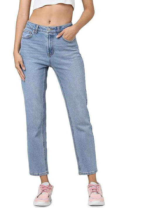 Women's Straight Fit Jeans, Medium Blue Denim (Size 33) - Rajputtrade