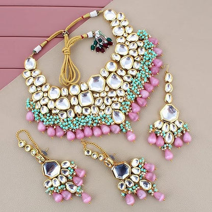 Jewellery Meenakari 18K Gold plated Multi color Uncut dibbi Kundan Combo Necklace Set - Rajputtrade