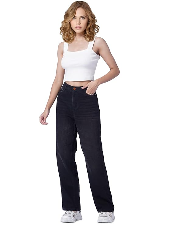 Women's Loose Fit Jeans, Black (Size 33) - Rajputtrade