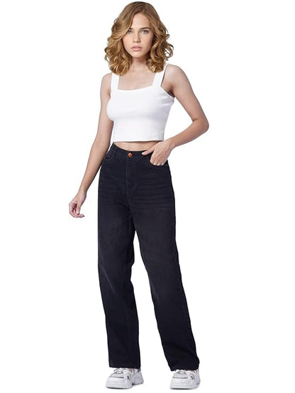 Women's Loose Fit Jeans, Black (Size 33) - Rajputtrade