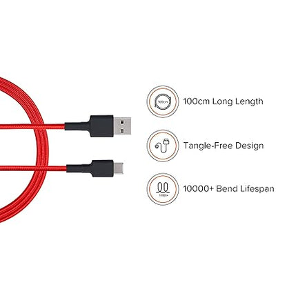 Type C 100cm Cable Red|Supports upto 22.5 fast charging |Tangle free Sturdy built (Black, Red)