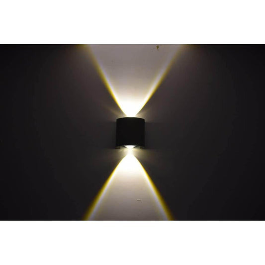 Indoor/Outdoor Wall Lamps - Curved Black LED Light Shade (2 Watts, Up and Down Warm White, Die-Cast Aluminum - Rajputtrade