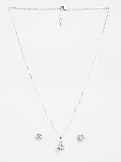 925 Sterling Silver Tove Pink Solitaire Pendant Earrings Chain Necklace Jewellery Set | Platinum Plated, Swiss Zirconia |Gift for Women and Girls - Rajputtrade
