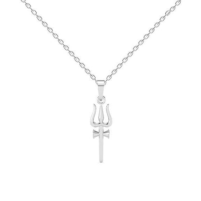 925 Sterling Silver Shiva Trishul Pendant Necklace for Men & Women | With or Without Chain | Platinum Plated - Rajputtrade