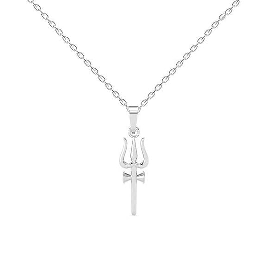 925 Sterling Silver Shiva Trishul Pendant Necklace for Men & Women | With or Without Chain | Platinum Plated - Rajputtrade