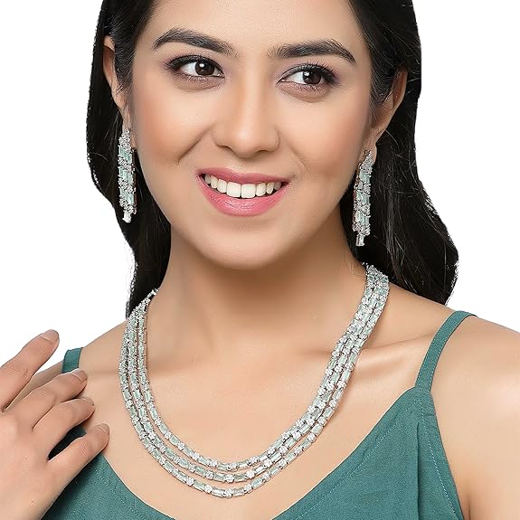 Necklace With Earrings Jewellery Set For Girls and Women (Sea Green) - Rajputtrade