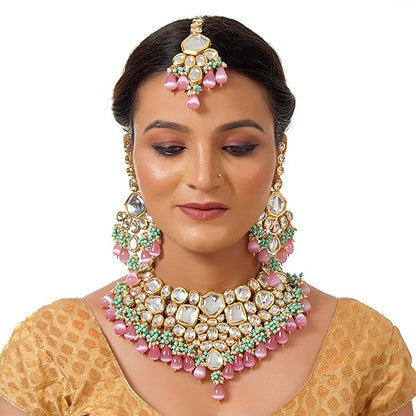 Jewellery Meenakari 18K Gold plated Multi color Uncut dibbi Kundan Combo Necklace Set - Rajputtrade