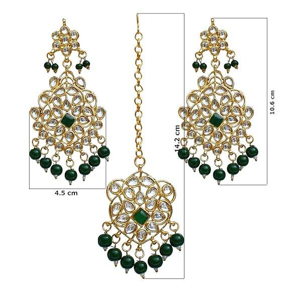 Green Gold Plated Kundan Bridal Necklace Set for Women (Green) - Rajputtrade