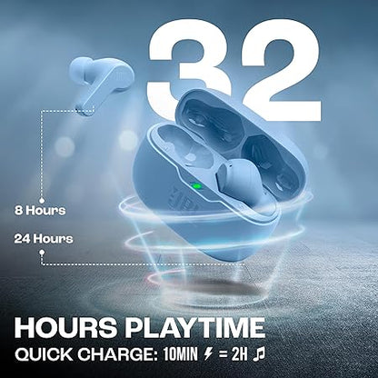 JBL Vibe Beam in-Ear Wireless Earbuds (TWS) with Mic,App for Customized Extra Bass Eq,32 Hours Battery (Blue) - Rajputtrade