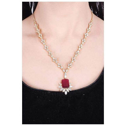 Gold Plated Traditional Fashion Jewellery Red Ruby Necklace Set Pendant with Earring for Women/Girls (Red-Gold) - Rajputtrade