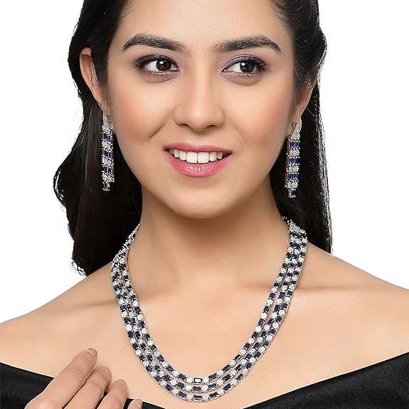Necklace With Earrings Jewellery Set For Girls and Women (Blue) - Rajputtrade
