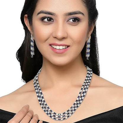 Necklace With Earrings Jewellery Set For Girls and Women (Blue) - Rajputtrade