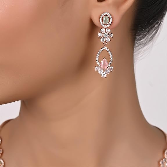 Jewellery Necklace Set with Earring for Women/Girls (Pink) - Rajputtrade