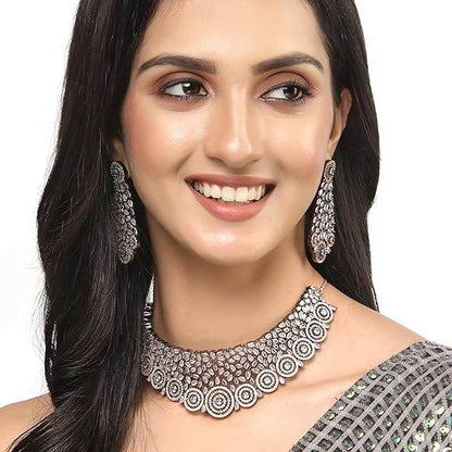Choker Necklace with Earrings Jewellery Set with Girls and Women (Rose Black-Pink) - Rajputtrade