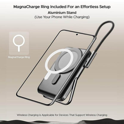 boAt Energyshroom PB330 MagnaCharge 10000 mAh Magnetic Wireless Power Bank w/ 15W Wireless Charging, Metal Stand ,Magnacharge Ring for iPhone (Black) - Rajputtrade